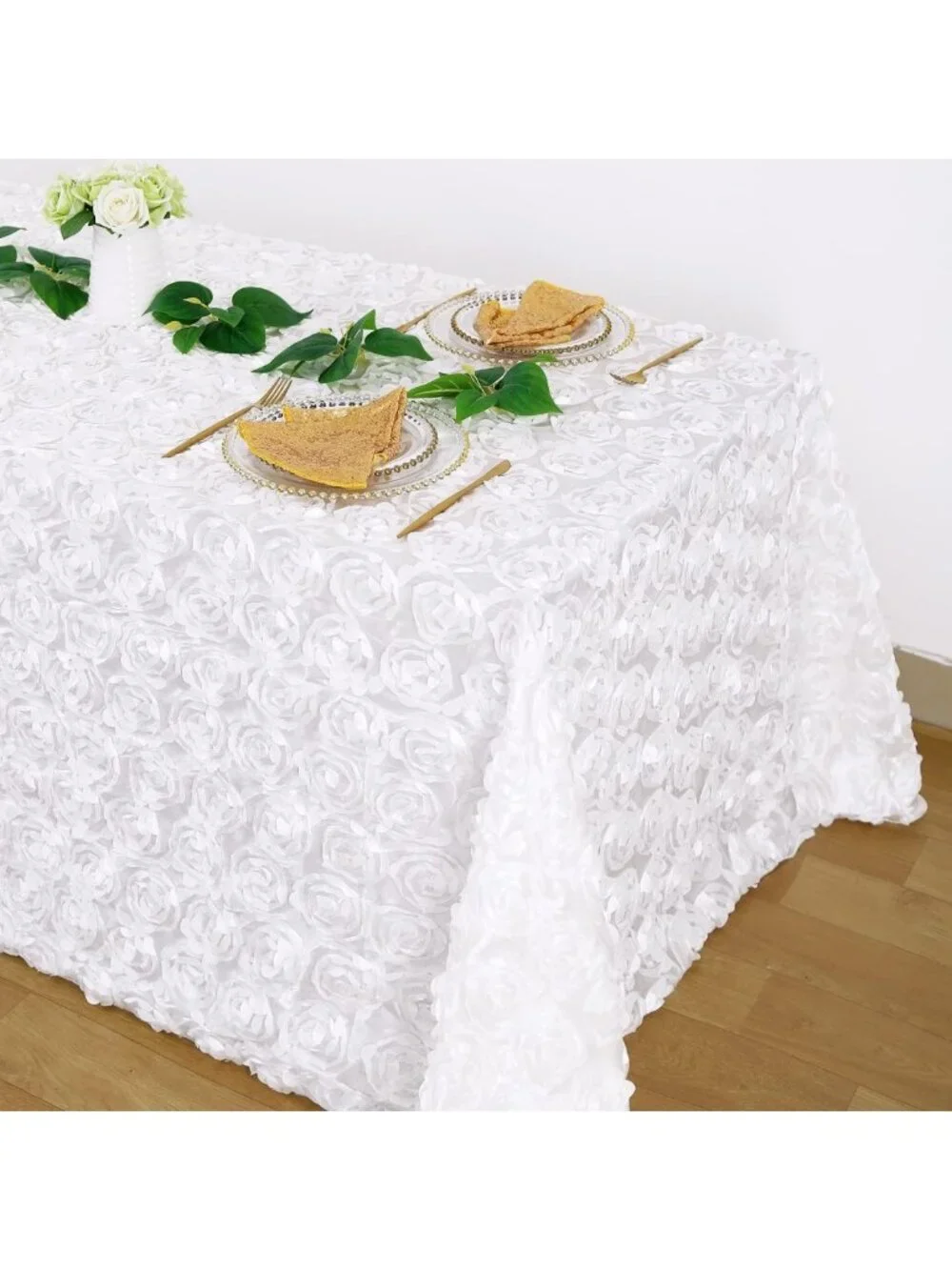 Elegant 3D Floral Rosette Satin Tablecloth 90